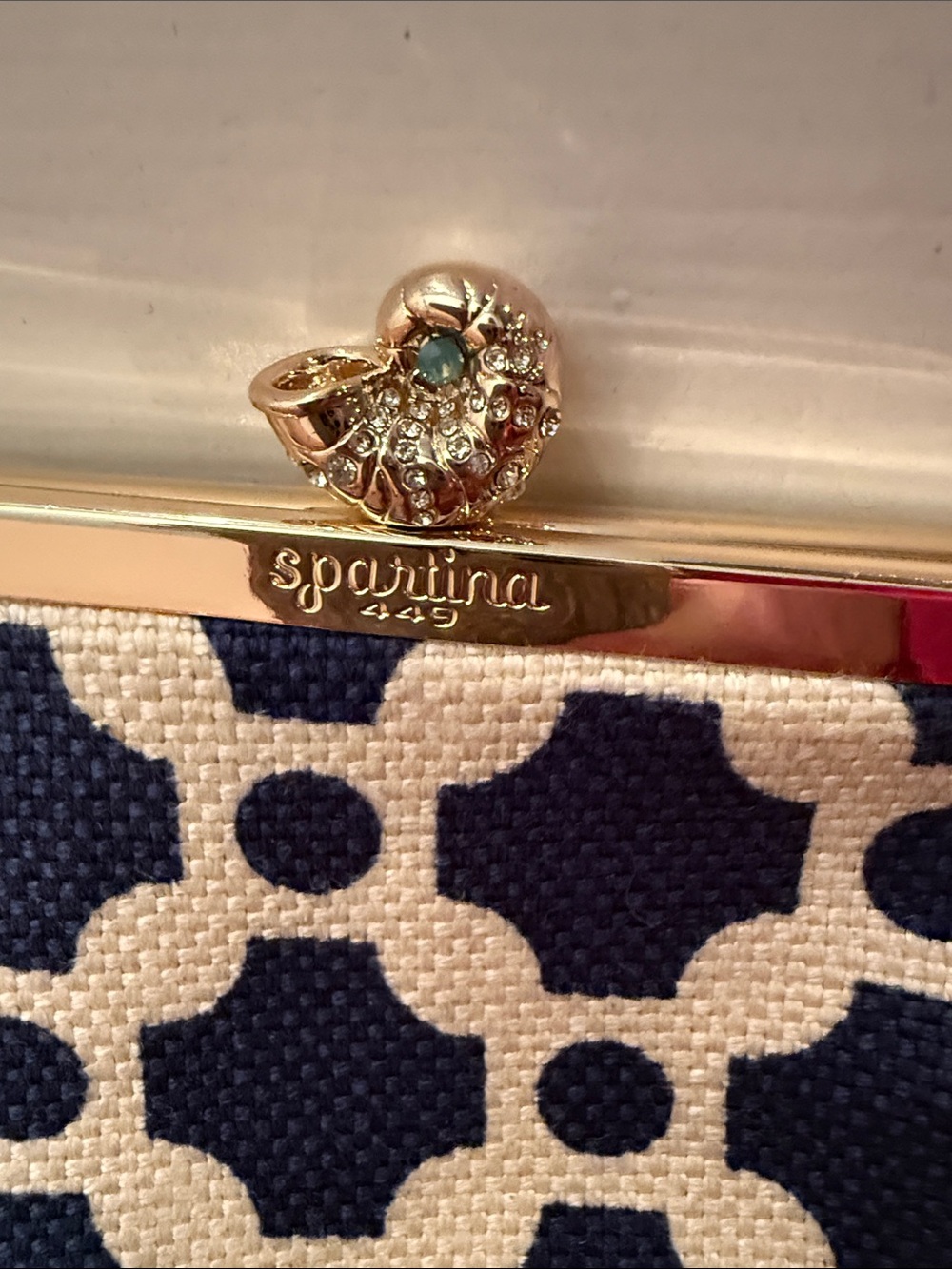 Spartina 449 Navy and Cream Geometric Kiss-Lock Coin Purse with Key Fob - Picture 5 of 13